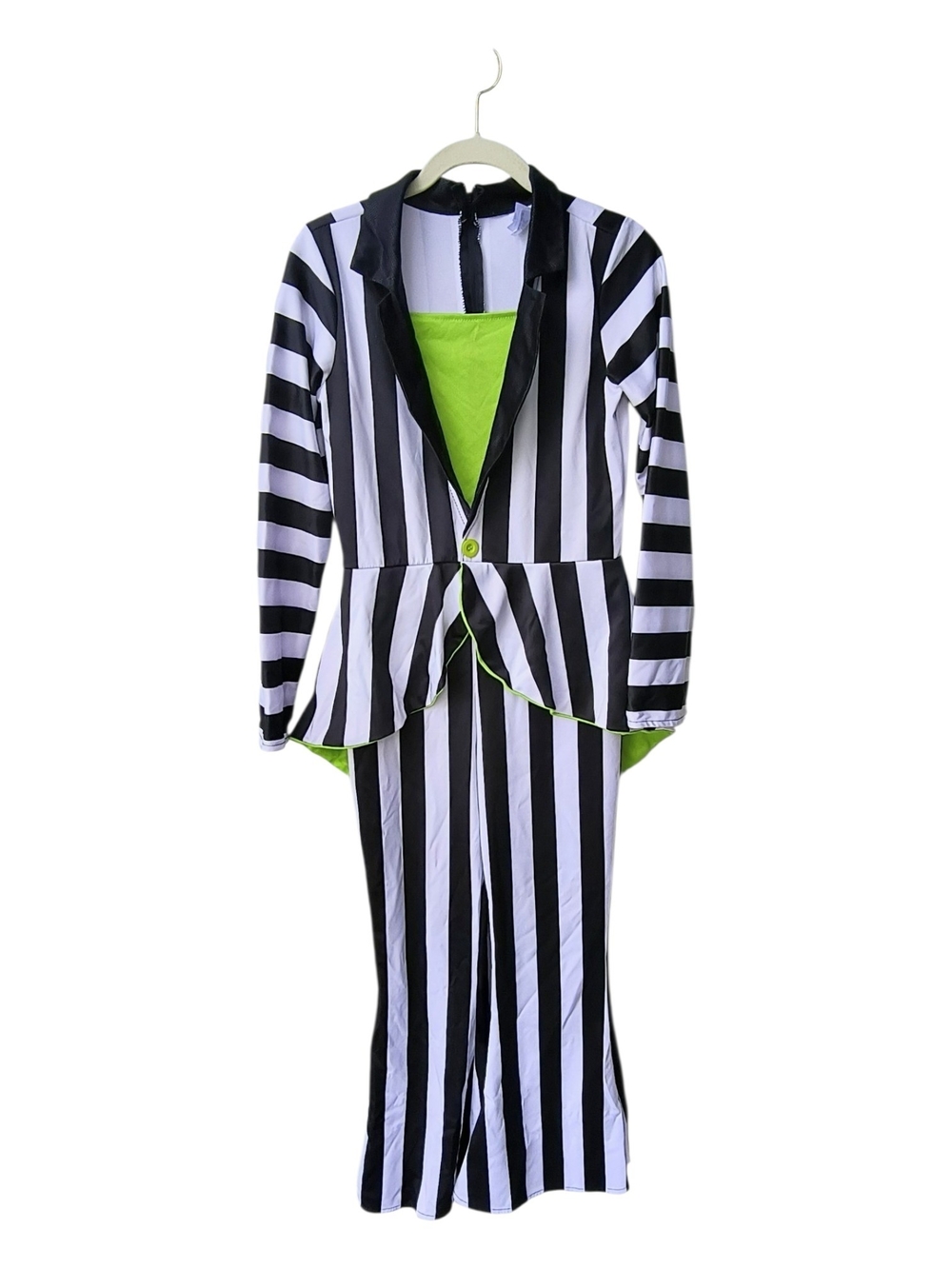 Beetlejuice Women's Black&White Vertical Stripe Jumpsuit Halloween Costume XL